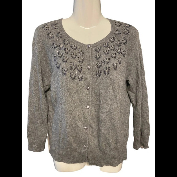 LOFT Ann Taylor Cardigan Sweater Beaded Rayo Rabbit Hair Blend - Picture 1 of 6
